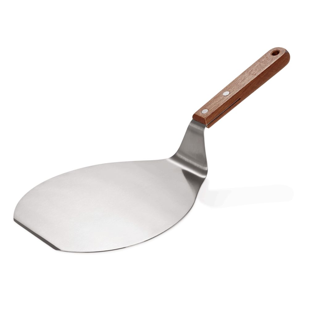 Pizzaheber WAS Germany aus Edelstahl, Griff aus Holz mit Aufhängeöse 18cm x 16,5cm,  33,5cm lang