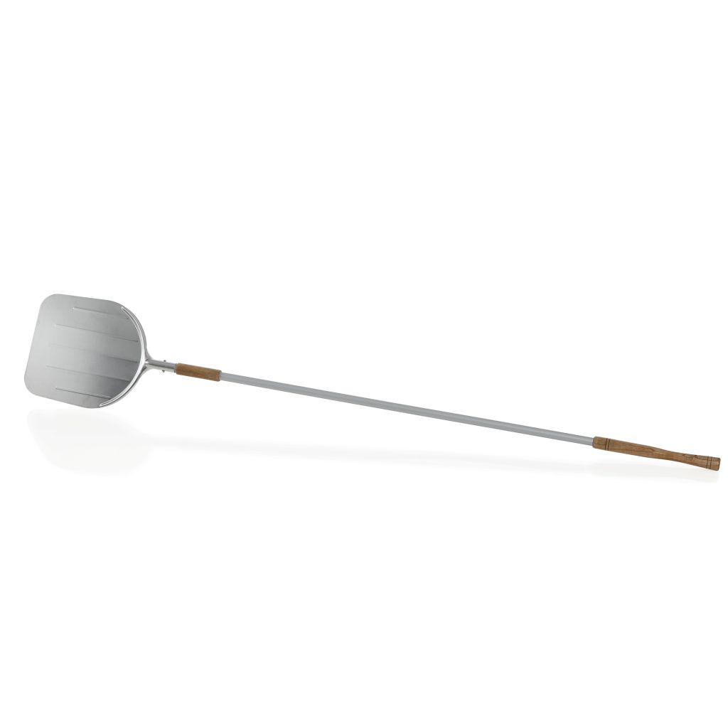 Pizzaheber WAS Germany aus Aluminium mit beweglichem mit Holzgriff, 33cm x 31,5cm, 200cm lang