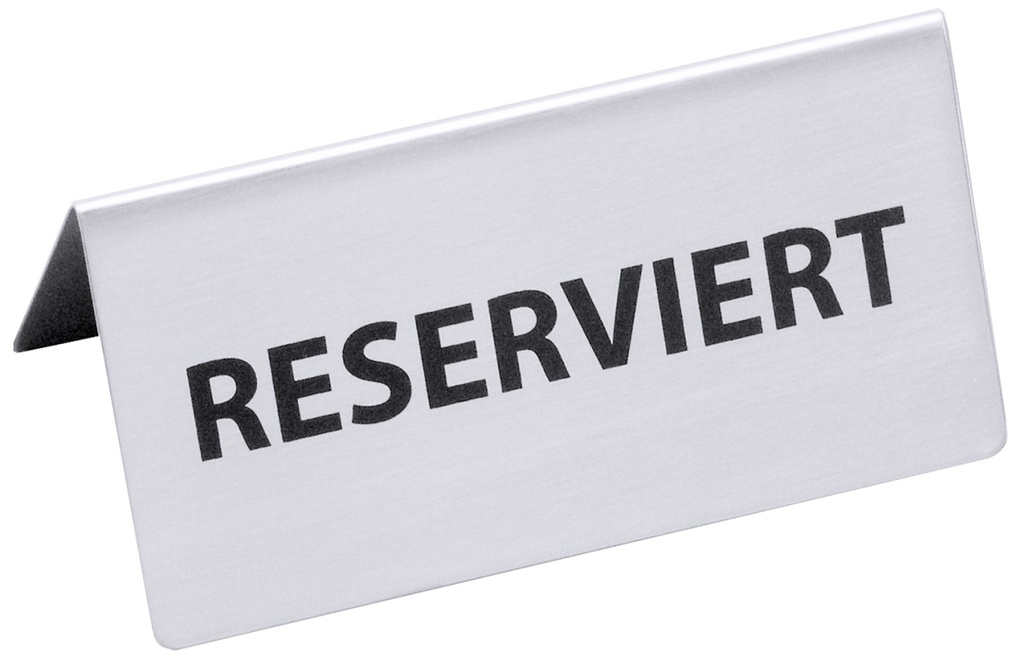 Tischschild Contacto beidseitig bedruckt aus Edelstahl