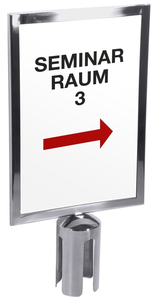 Schild Contacto auf Gurtabsperrpfosten aus Edelstahl DIN A4