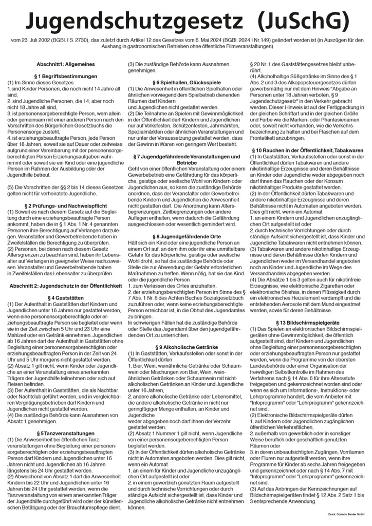 Aushang Jugendschutzgesetz