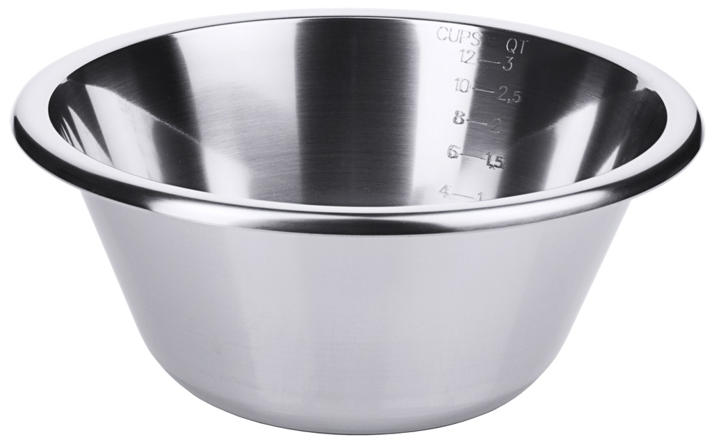 Küchenschüsseln flache konische Form, aus Edelstahl 18/10 mit Skala