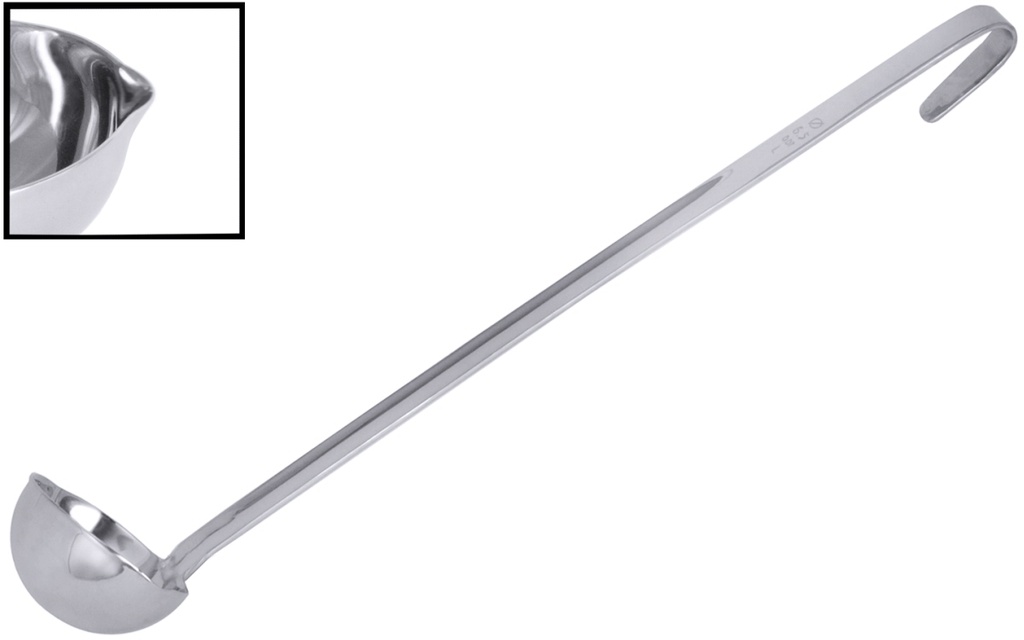 Dosier-Schöpfkelle fugenlos aus Edelstahl  hochglänzend, mit zwei Ausgussschnaupen