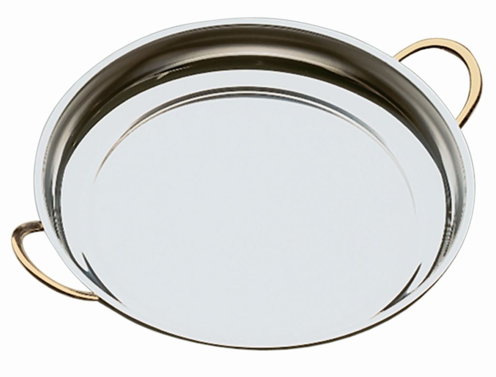 Servierpfanne APS aus Edelstahl mit vergoldeten Griffen  48x38,5cm