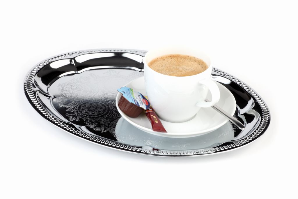 Serviertabletts APS 'Kaffeehaus' oval aus Edelstahl hochglanzpoliert