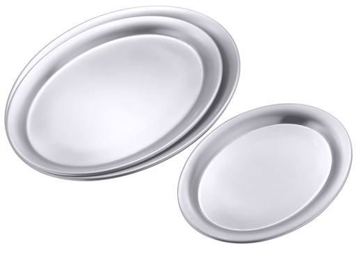 [CTO-64/190] Serviertabletts Contacto oval aus Edelstahl matt poliert (200mm, 145mm, 10mm)