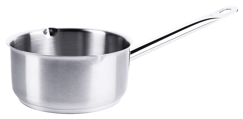 Stielkasserollen aus Edelstahl mit beidseitigem Ausguss, matt poliert