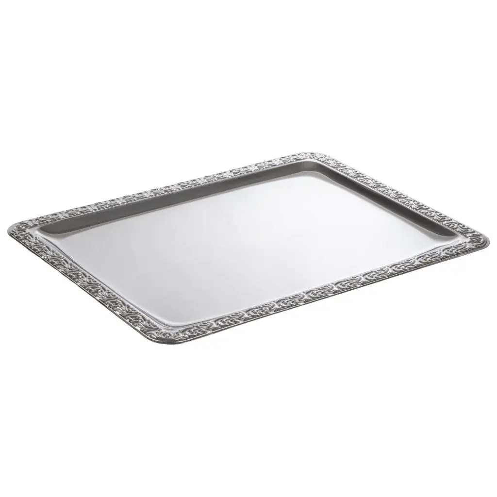 Tabletts 'Schöner Essen' aus Edelstahl mit Dekorrand