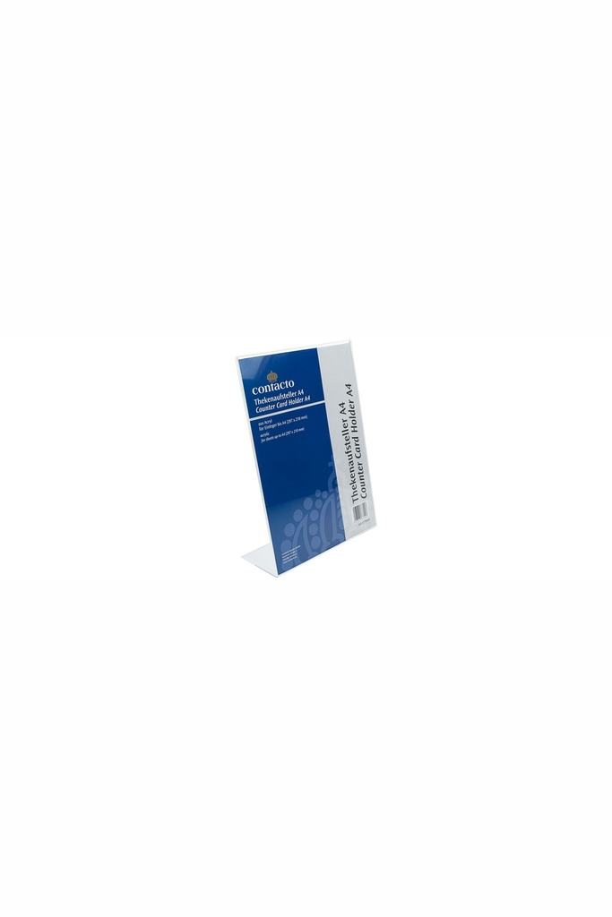 Thekenaufsteller Contacto aus Acryl in L-Form