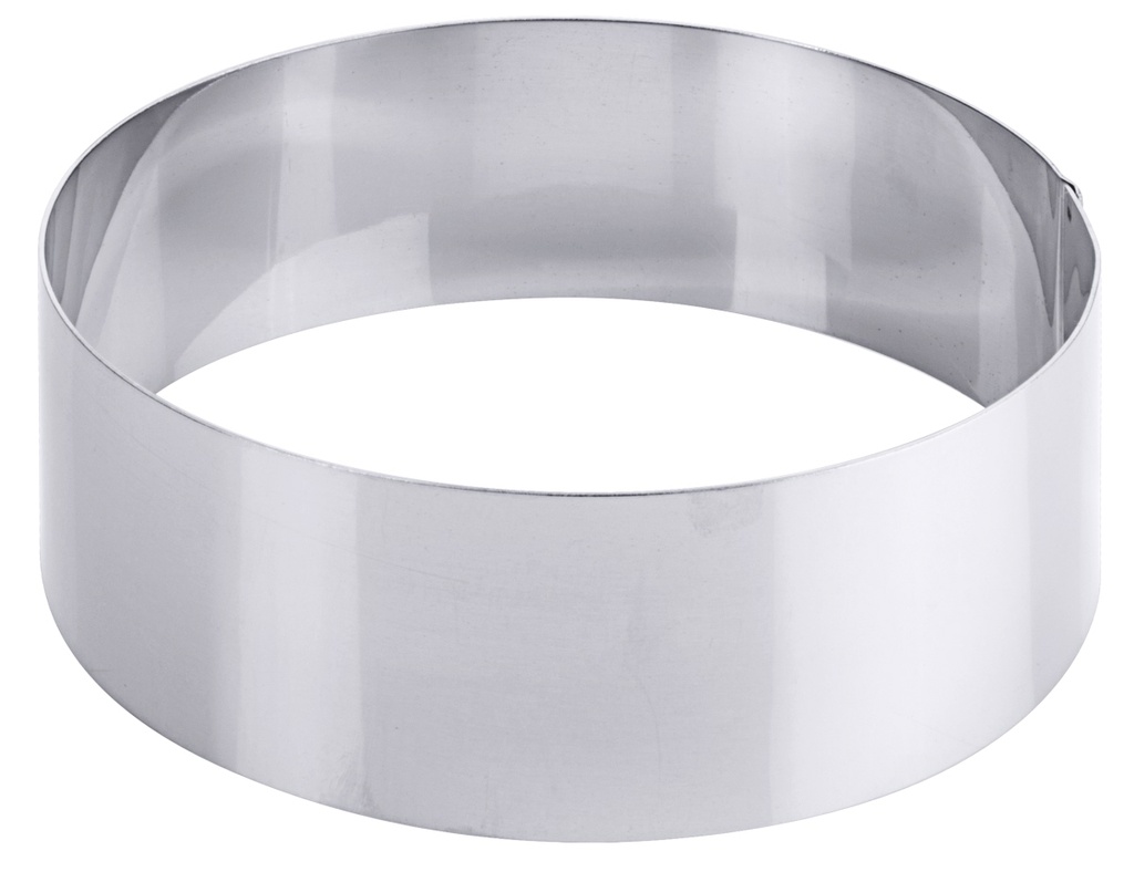 Tortenring aus Edelstahl hochglänzend, mit glatt auslaufendem Rand