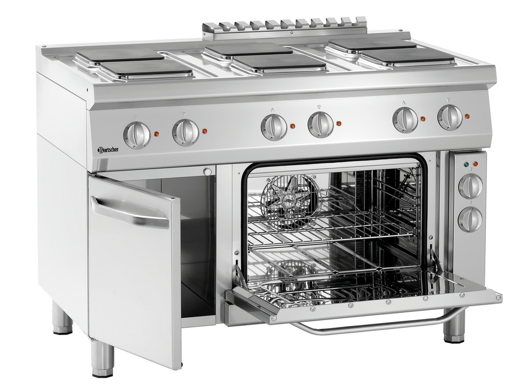 Elektroherd 700, 6 eckige Kochzonen und Backofen Bartscher