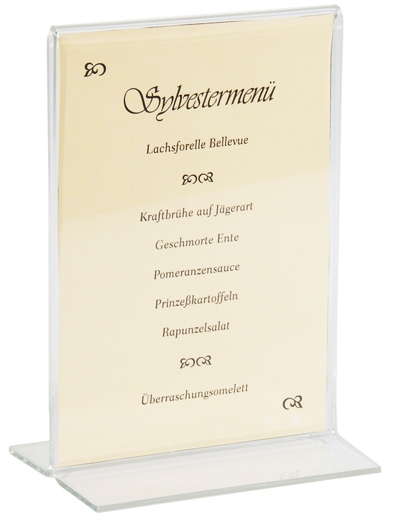Speisekartenaufsteller Contacto mit Standfuß aus dickem Acrylglas