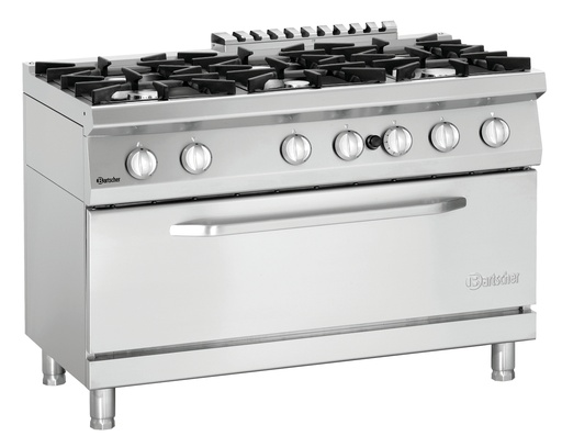 [BAR-2851371] Gasherd 700, mit 6 Kochzonen und Backofen Bartscher