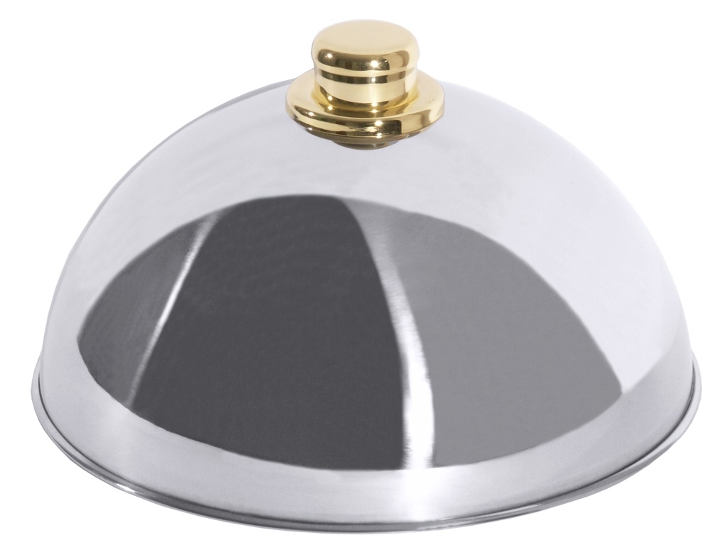 Tellercloche ∅ 25cm aus Edelstahl mit goldfarbenem Griffknopf