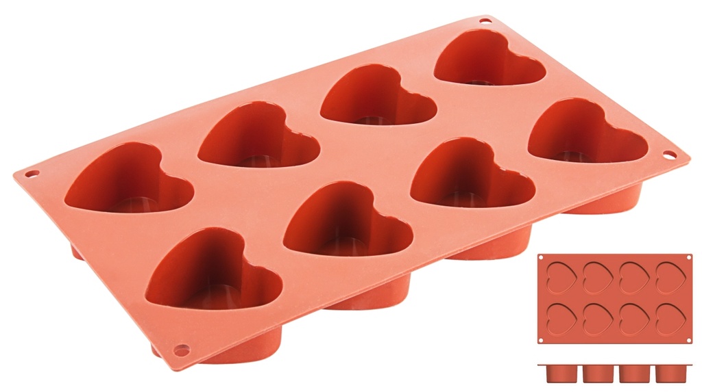 Backmatte Contacto Herz aus reinem flexiblen Silikon 8 Formen ∅ 6cm