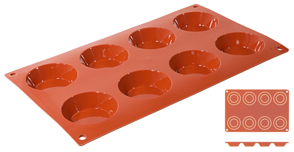 Backmatte Tartelette aus reinem flexiblen Silikon 8 Formen ∅ 6cm