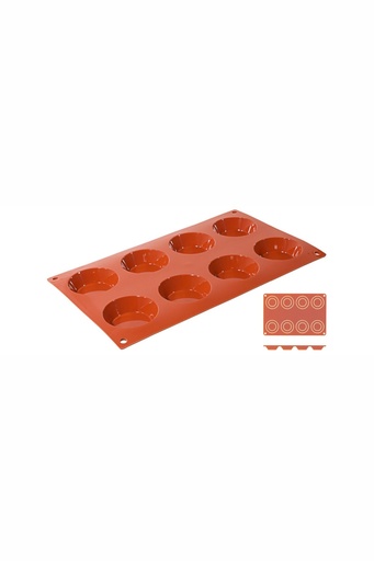 [CTO-6632/068] Backmatte Contacto Tartelette aus reinem flexiblen Silikon 8 Formen ∅ 6cm