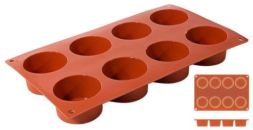 [CTO-6636/068] Backmatte Contacto zylindrisch aus Silikon 8 Formen ∅ 6cm