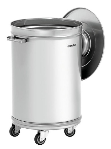 [BAR-860006] Abfalleimer aus Edelstahl mit Rollen und Deckel  56 Liter