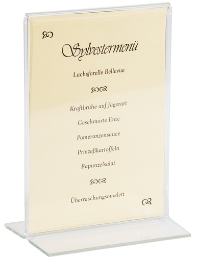 [CTO-6781/100] Speisekartenaufsteller Contacto mit Standfuß aus dickem Acrylglas