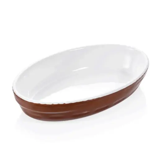 Auflaufformen aus Porzellan: oval (außen braun)