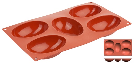 [CTO-6646/100] Backmatte Halbeier aus reinem flexiblen Silikon 5 Formen 10cm x 7cm