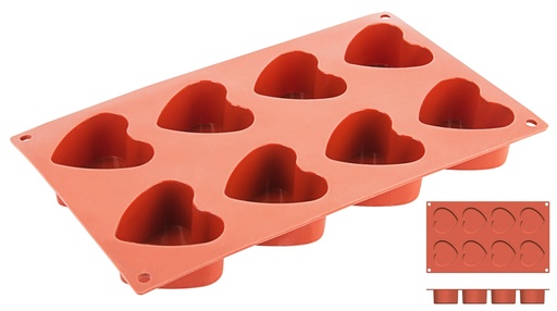 [CTO-6648/060] Backmatte Herz aus reinem flexiblen Silikon 8 Formen ∅ 6cm