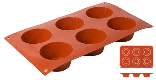 [CTO-6634/076] Backmatte MUFFIN aus reinem flexiblen Silikon 6 Formen ∅ 6,9cm