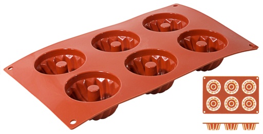 [CTO-6640/076] Backmatte GUGELHUPF aus reinem flexiblen Silikon 6 Formen ∅ 7cm