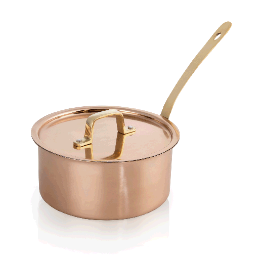 [WAS-2003161] Servierkasserolle mit Deckel ø 16 cm aus Kupfer, Messing und Chromnickelstahl