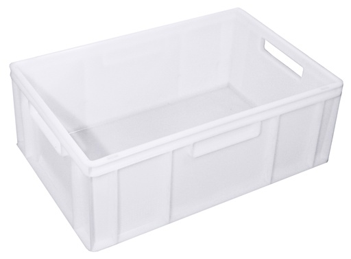 Stapelkasten 60x40cm aus weißem Polyethylen, mit Griffmulde 