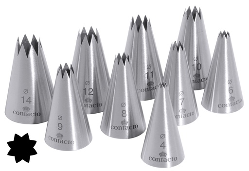 [CTO-1709/010] Sterntüllen - Satz 9 Stck aus Edelstahl 18/10 Lochdurchmesser 4 bis 14 mm