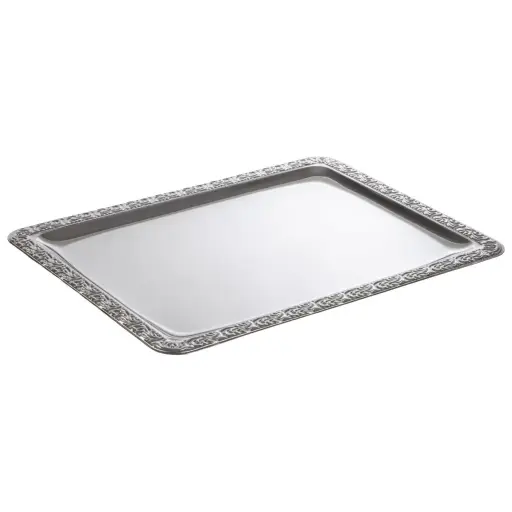 [APS-3824] Tabletts 'Schöner Essen' aus Edelstahl mit Dekorrand