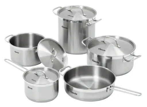 [BAR-A130442] Kochtopf-Set T4P1 ( 5tlg.)  2-6 Liter inkl. Pfanne Bartscher